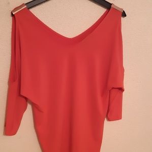 Shoulder cut off/ mid sleeve coral top